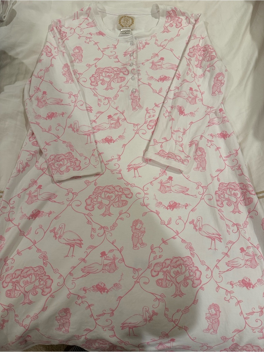 Women’s Pink & White Printed Cotton Nightingale Nightgown - TBBC